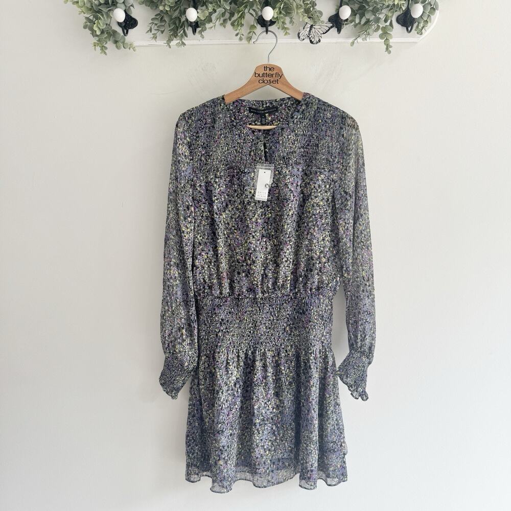 White House Black Market Smocked Drop Waist Chiffon Dress In Blossom Print New S